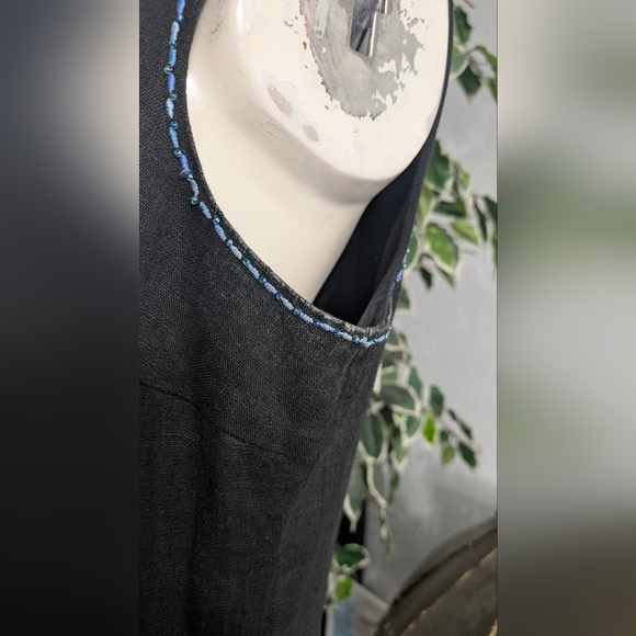 Talbots Vintage 100% Linen Sheath Dress Embroidered Floral Beaded Classic 14 - Picture 8 of 12